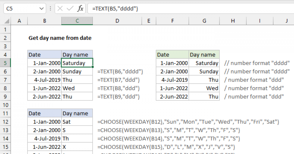 How To Get Day Of Week From Date In Excel Formula